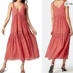 Joie Sleeveless 100% Cotton Tiered Maxi Dress in Tea Rose Size Small Cottagecore